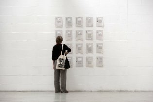 Removals, 2009-2010. Tape and correction fluid on IKEA´s information flyers. (Installation view from the exhibition Bosch Young Talent Show. AKV St Joost, Den Bosch-Netherlads, 2010. Image by Peter Cox)